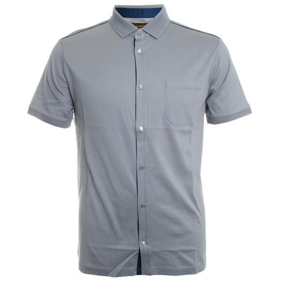GARNET Mens Short Sleeve Button Down Gray Shirt Classic Casual Preppy Heritage M - Picture 1 of 6